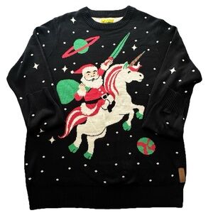 Tipsy Elves Santa Riding Unicorn Ugly Christmas Sweater XXL Black Novelty
